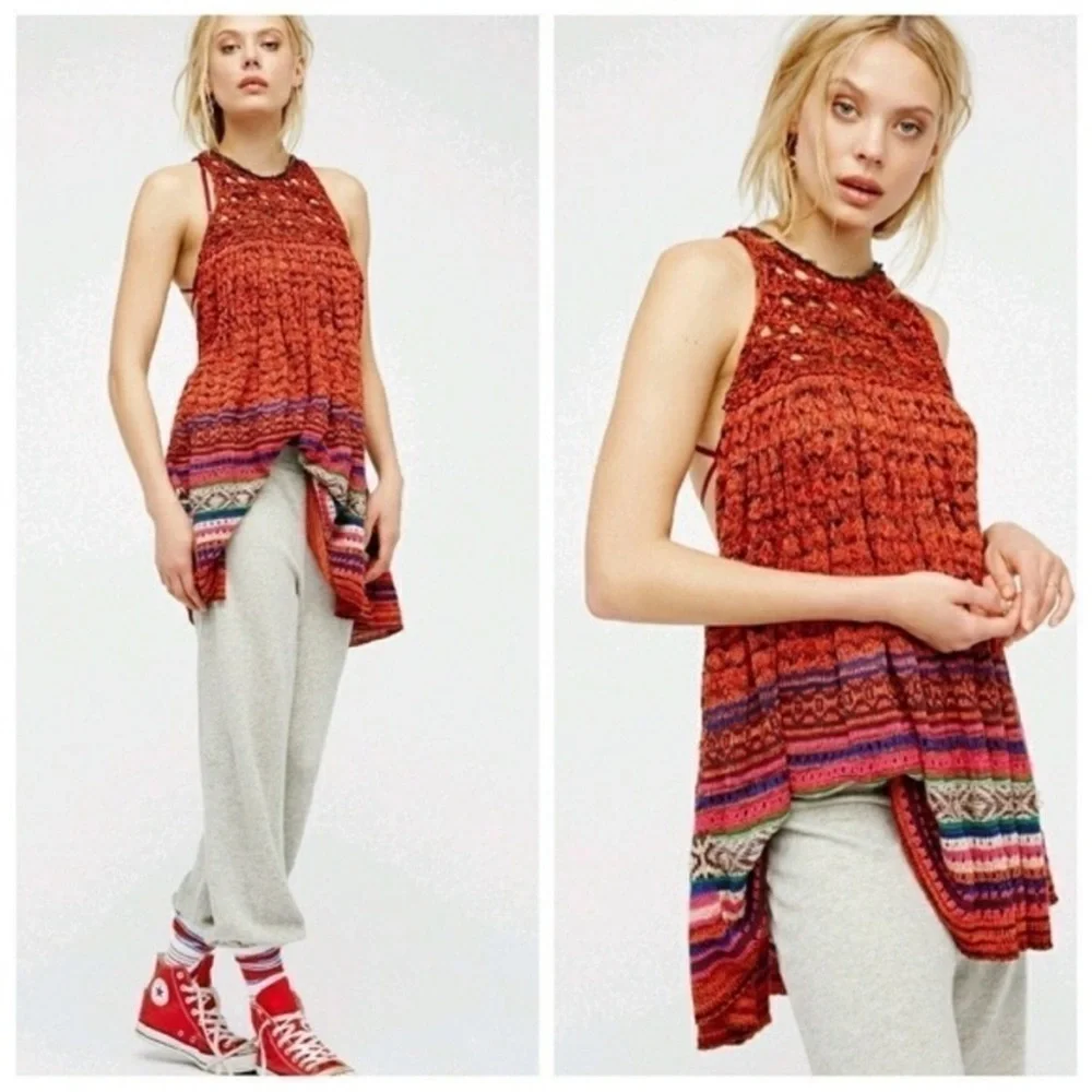 Free People Boho Rare Hearts Sweater Dress Crochet Swimsuit Coverup Top or Dress